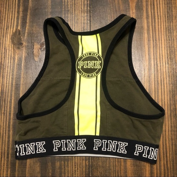 Victoria Secret Crop Top Sports Bra Black Olive Neon Women’s Size Small - Picture 6 of 7